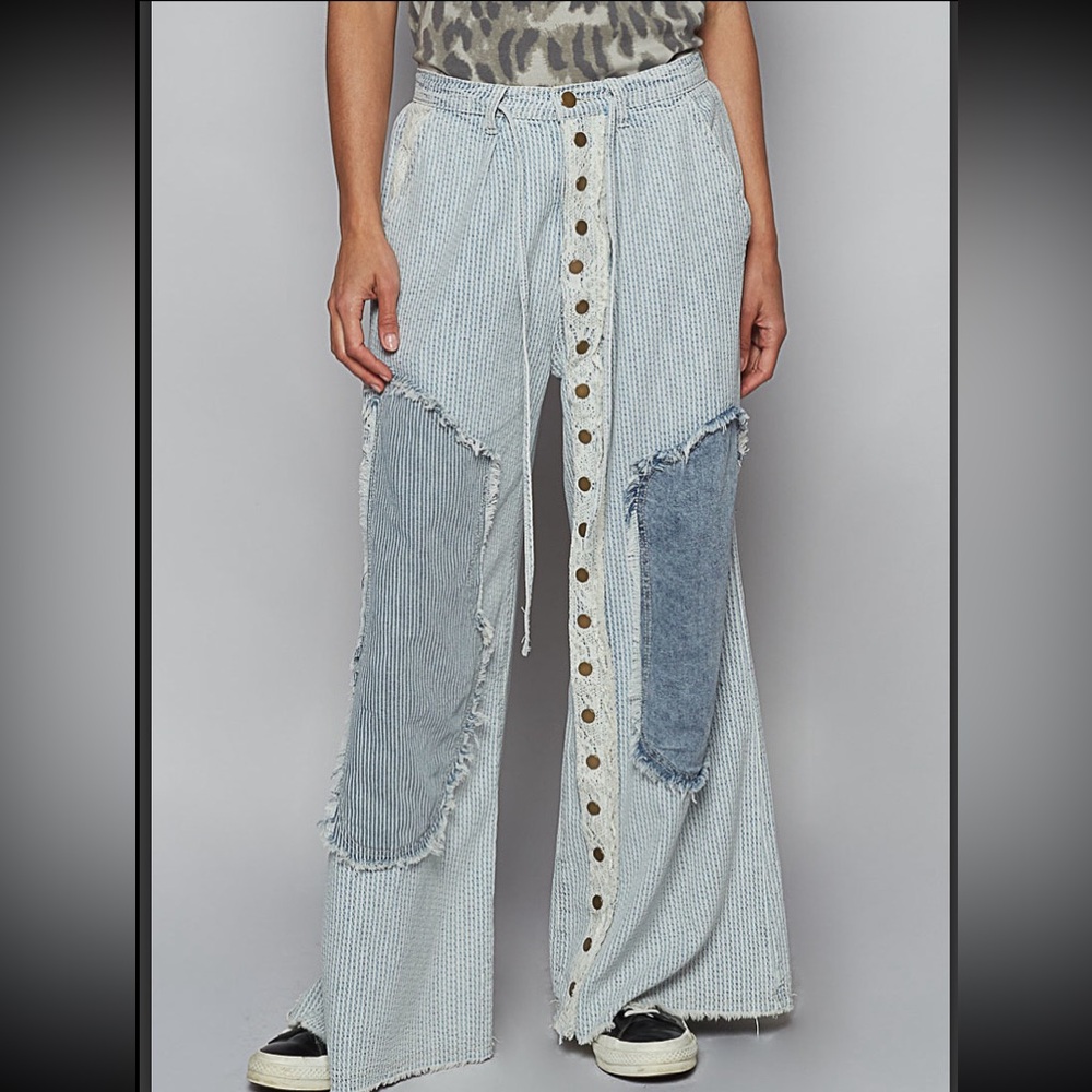 POL Light Blue Patchwork Jeans - image 1